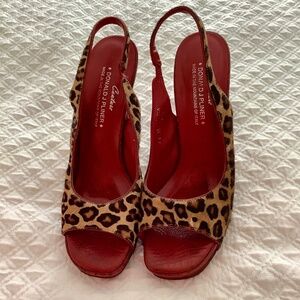 Donald Pliner Couture Heels Pony Hair Leopard Print Red Leather Sole Italy
